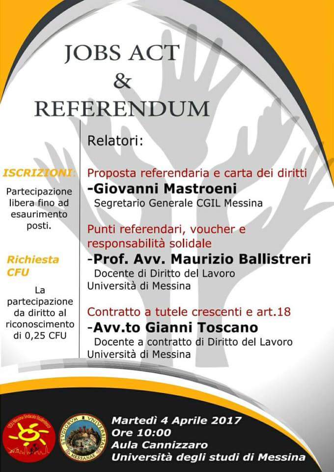 DIBATTERE A MESSINA – Domani quello proposto dall’Udu sul Jobs Act