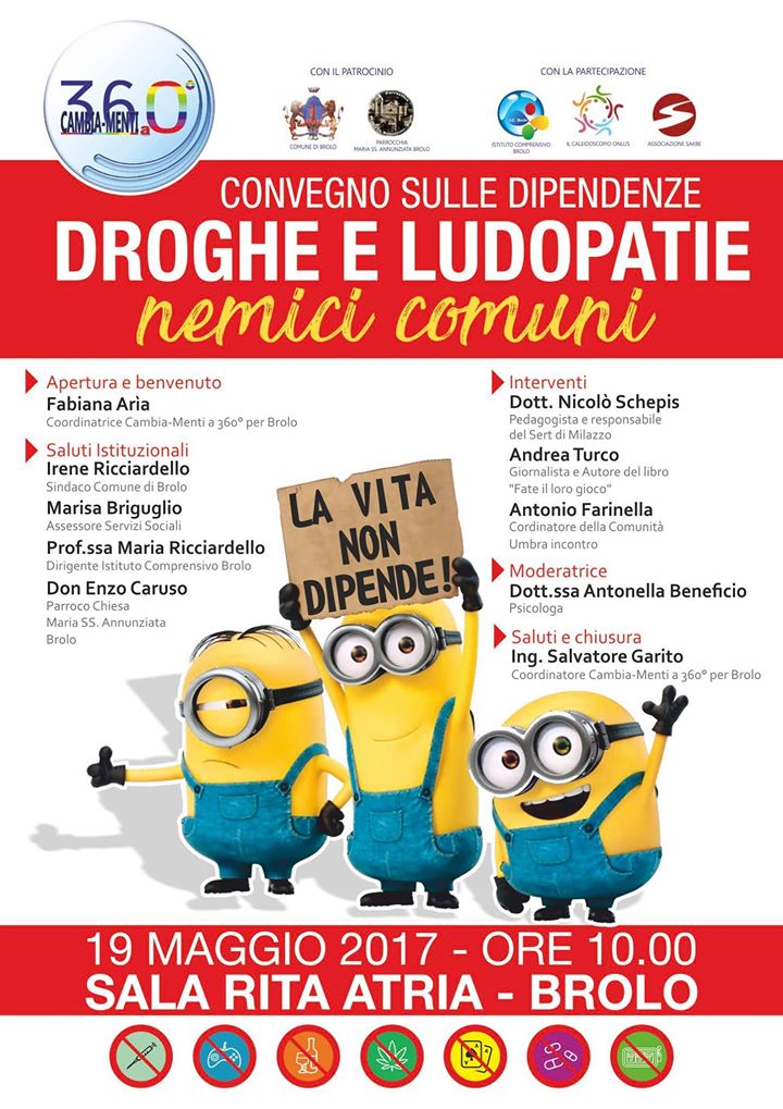 NEMICI COMUNI – Droga e Ludopatie … se ne parlerà domani a Brolo