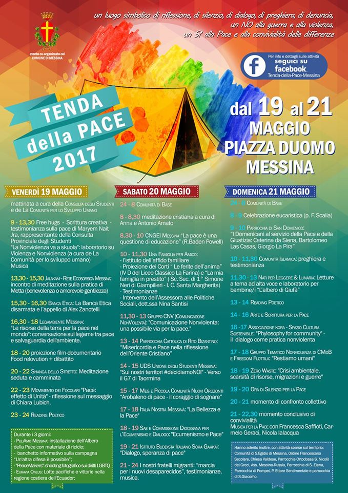 MESSINA – Oggi al via La Tenda della Pace. Tre giorni di “convivialità delle differenze” a Piazza Duomo