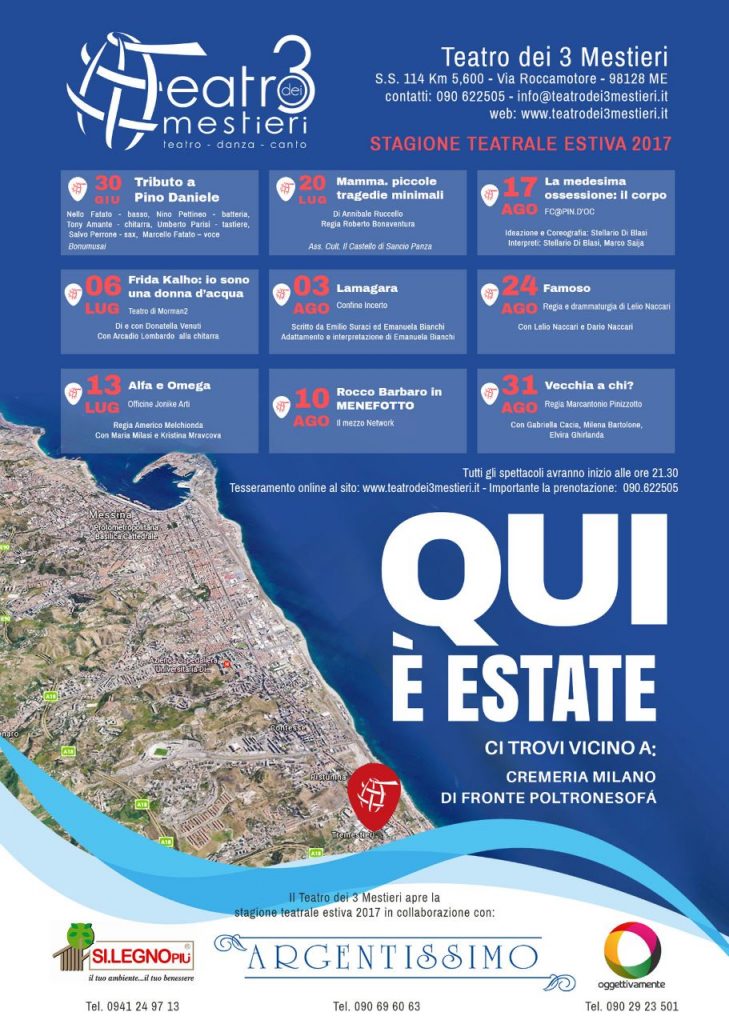 TEATRO – Al via “Qui è estate”, la rassegna del Teatro dei 3Mestieri di Messina