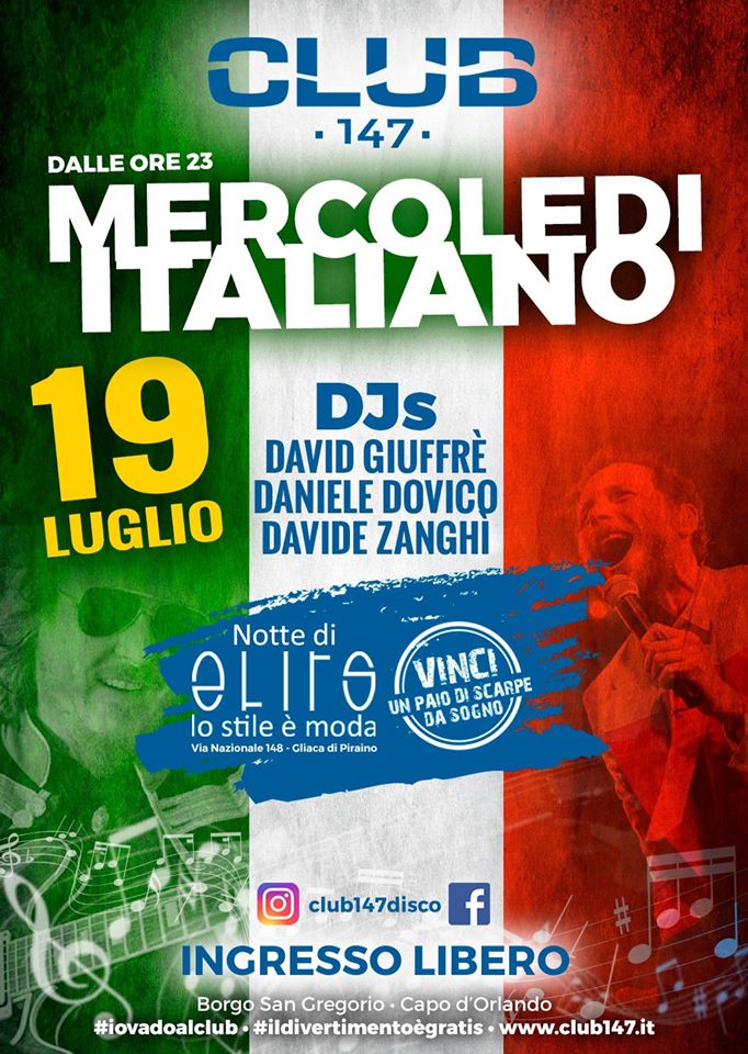 NOTTE ELITS AL CLUB 147 – Domani sera per il “mercoledì italiano”