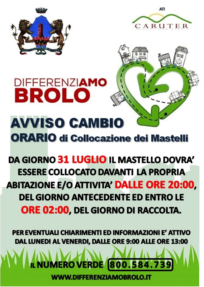 BROLO – Variazione orario raccolta differenziata