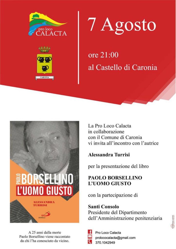 CARONIA – “Paolo Borsellino l’uomo giusto” di Alessandra Turrisi