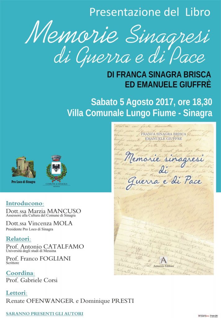 SINAGRA – Presentazione libro “Memorie sinagresi di guerra e di pace”