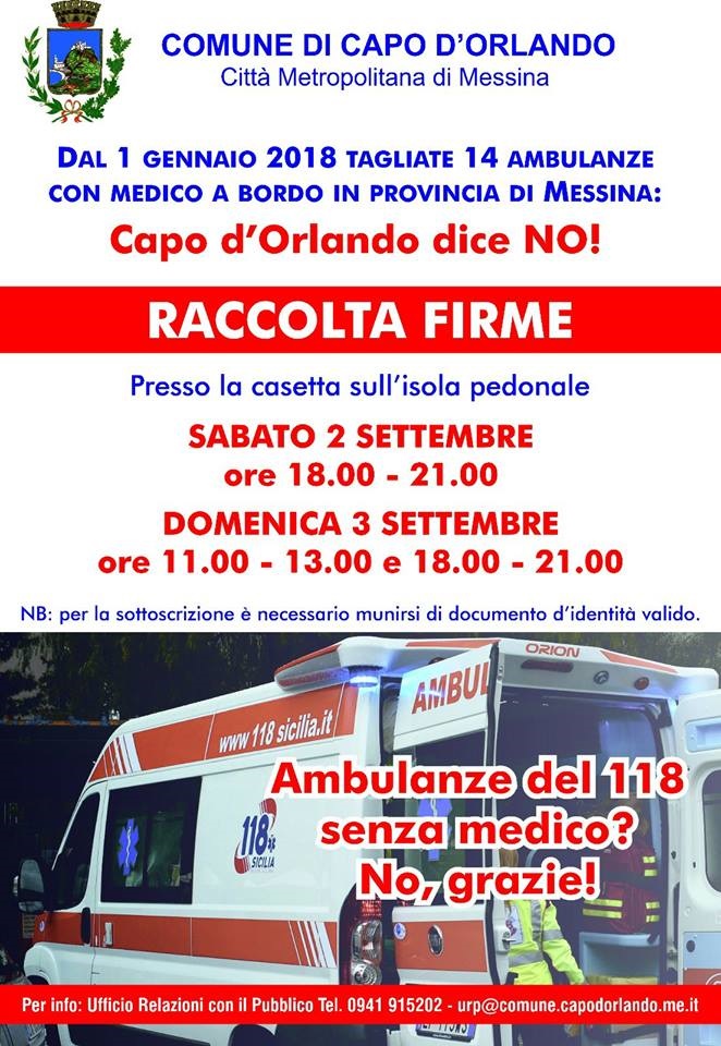 TAGLI ALLE AMBULANZE DEL 118 – Petizione a Capo d’Orlando