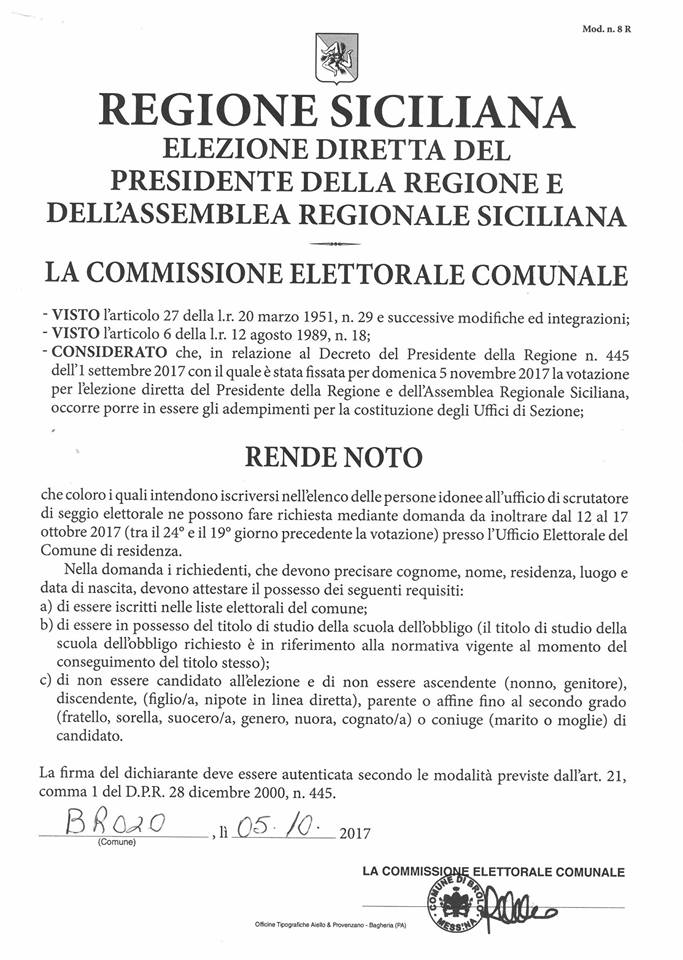 FARE GLI SCRUTATORI – Dal 12 ottobre al 17 ottobre c’è tempo per far la domanda