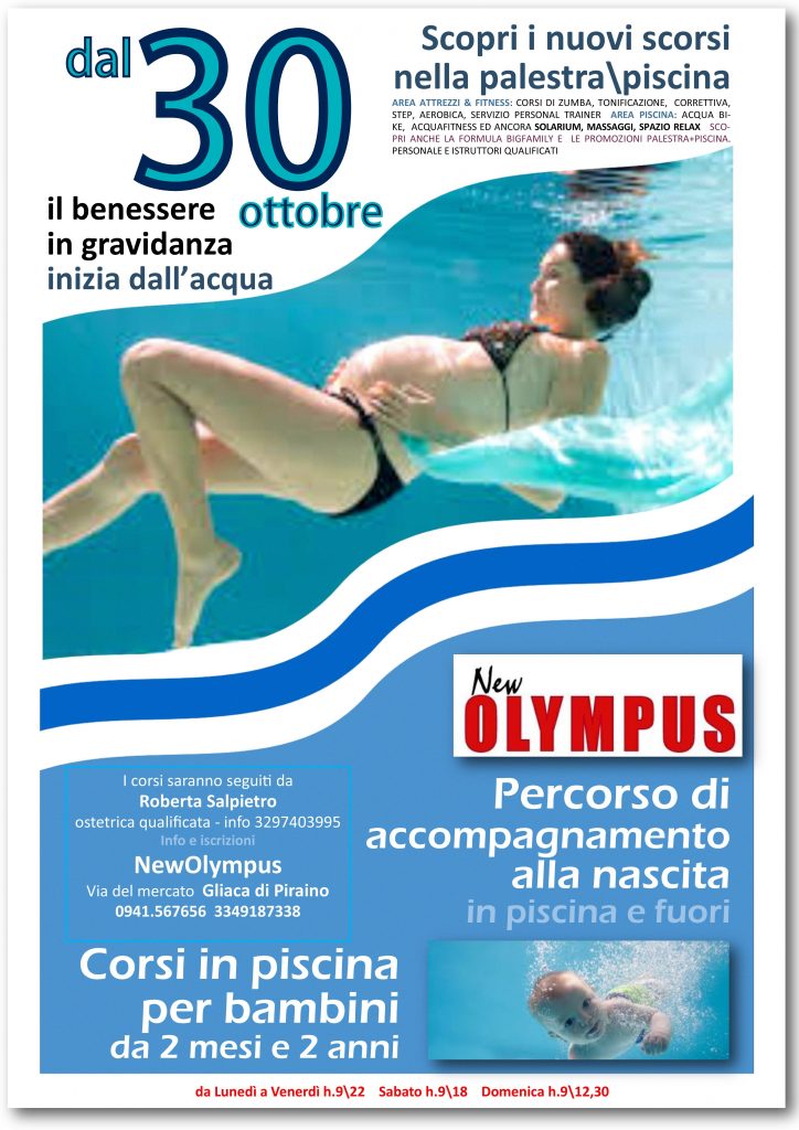 NEW OLYMPUS – A Gliaca, in piscina, i corsi dedicati a Mamme in attesa e bambini
