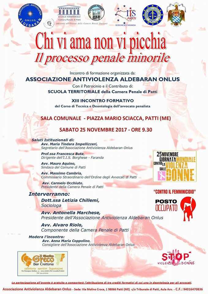 ASS. ANTIVIOLENZA ALDEBARAN – “Chi vi ama non vi picchia. Il processo penale minorile”
