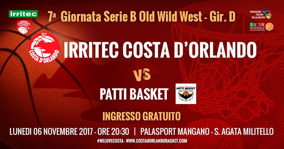 IRRITEC COSTA D’ORLANDO  – Lunedì sera il derby tra Costa d’Orlando Basket e Patti