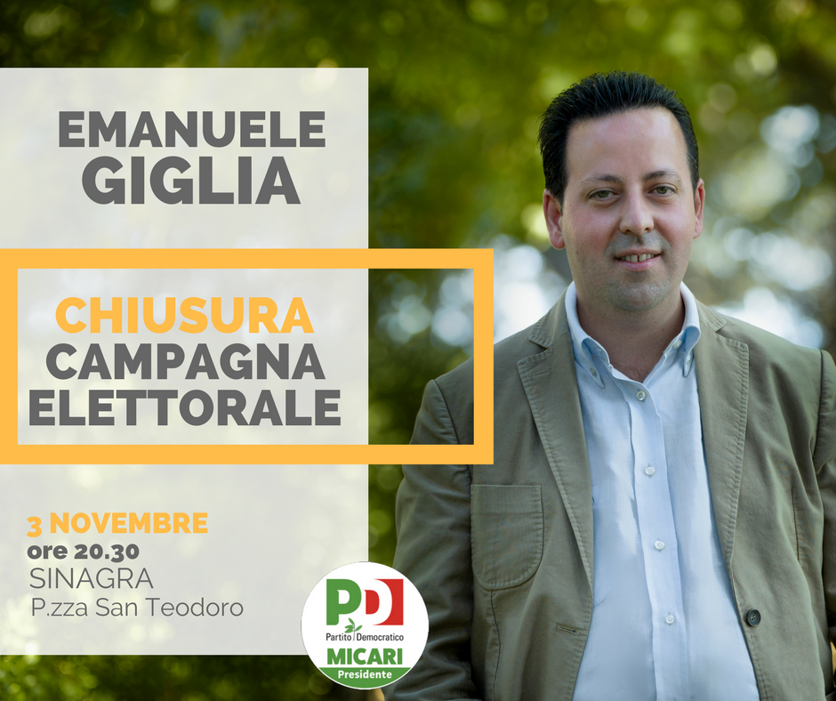 SINAGRA – Questa sera Emanuele Giglia chiude la campagna elettorale in Piazza San Teodoro