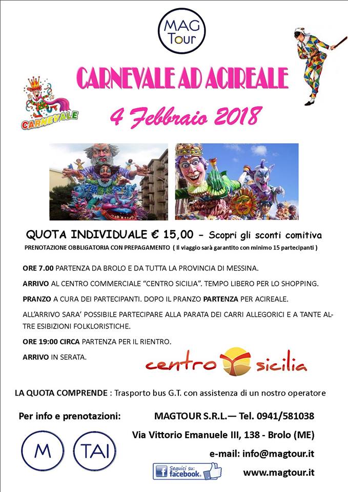DOMANI TUTTI ALL’IKEA E CENTRO SICILIA  – Con la MagTour di Brolo. Altri appuntamenti: Tony Cairoli e il Carnevale di Acireale