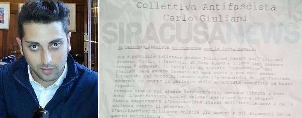 ANDREA INSEGNA AZZARO – Minacce di morte a un candidato di CasaPound a Noto