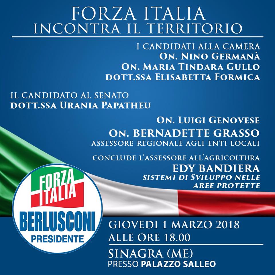POLITICHE – A Sinagra l’incontro con i candidati di Forza Italia Berlusconi Presidente