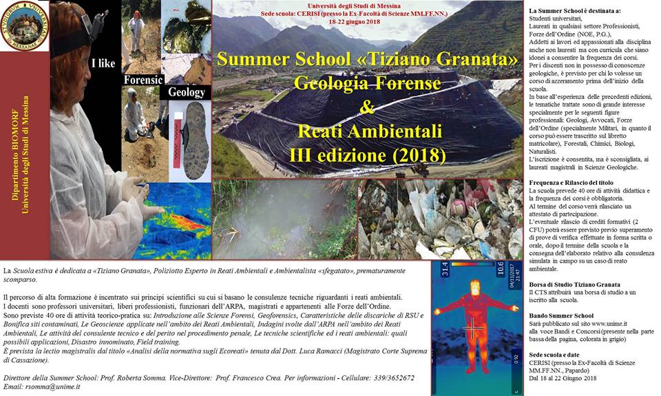TIZIANO GRANATA – Per lui la 3^ edizione della Summer School di Geologia Forense & Reati Ambientali