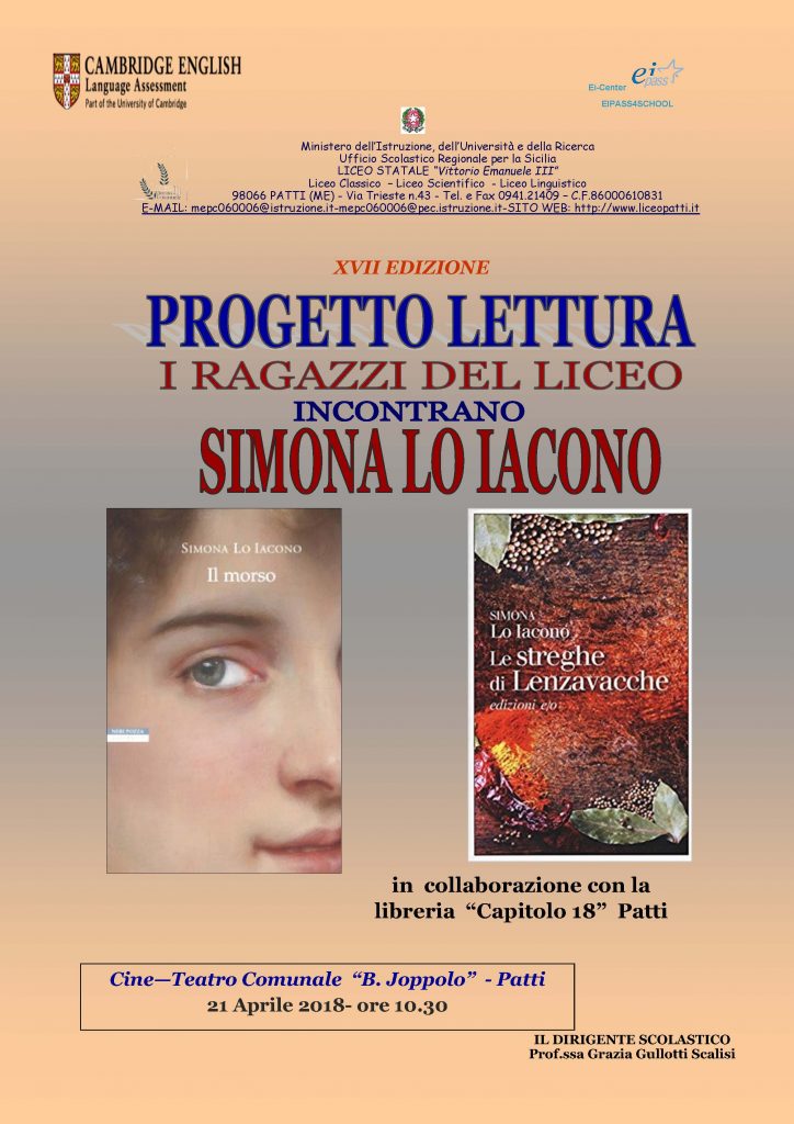 PATTI – Progetto Lettura, i ragazzi del Liceo Vittorio Emanuele incontrano Simona Lo Iacono