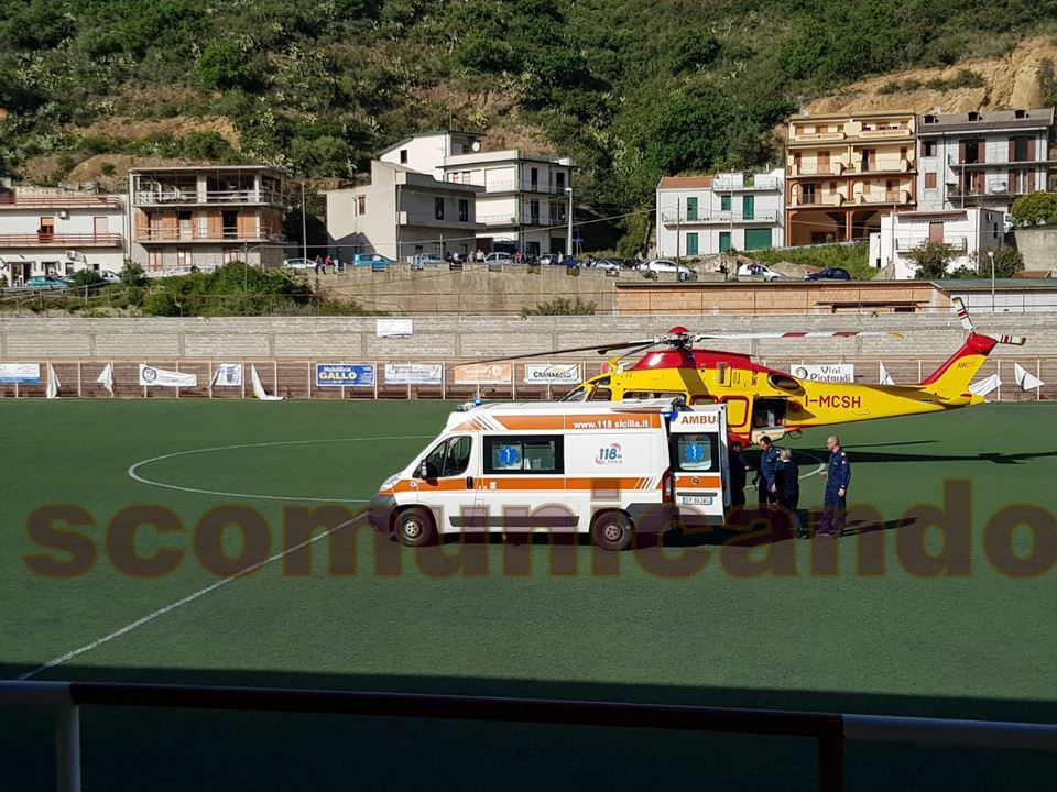 ELISOCCORSO A BROLO – Incidente domestico. L’elicottero del 118 al campo sportivo