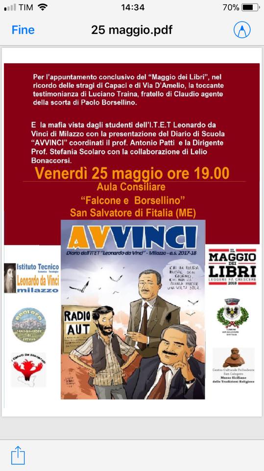 “AVVINCI” – A San Salvatore di Fitalia la presentazione del “Diario”.Un momento di ricordo e impegno civile