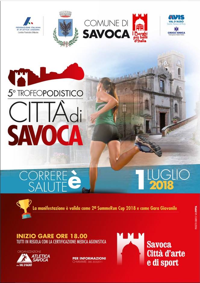 PODISMO – Luglio si apre con il “5° trofeo podistico Città di Savoca”