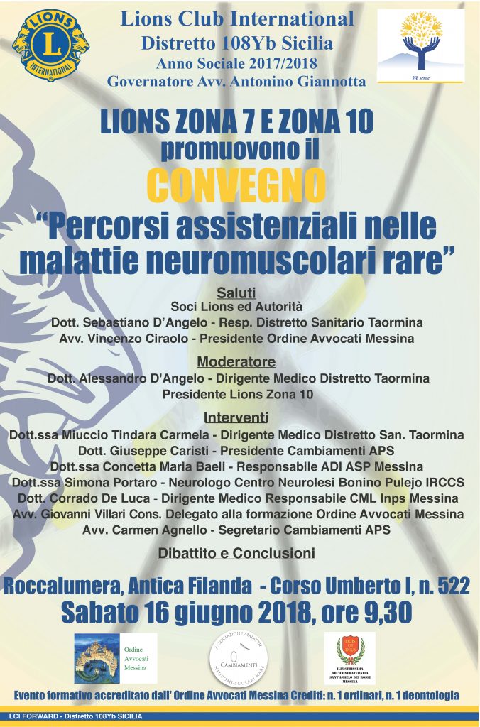 LIONS CLUB – A Roccalumera si parlerà di “Percorsi assistenziali nelle Malattie Rare Neuromuscolari”