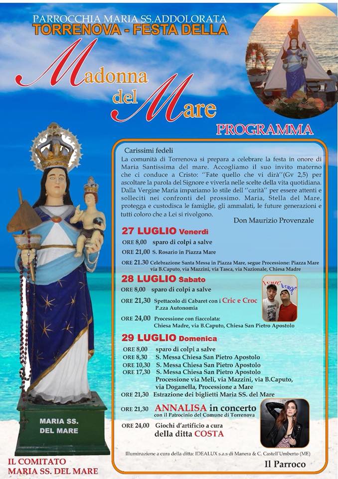 TORRENOVA – Ultima domenica di luglio dedicata alla festa Maria SS. del Mare