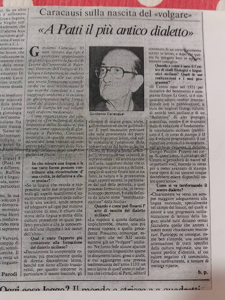 CONTRIBUTI – Lingua e dialetto Siciliano… l’intervista a Girolamo Caracausi a cura di Bent Parodi