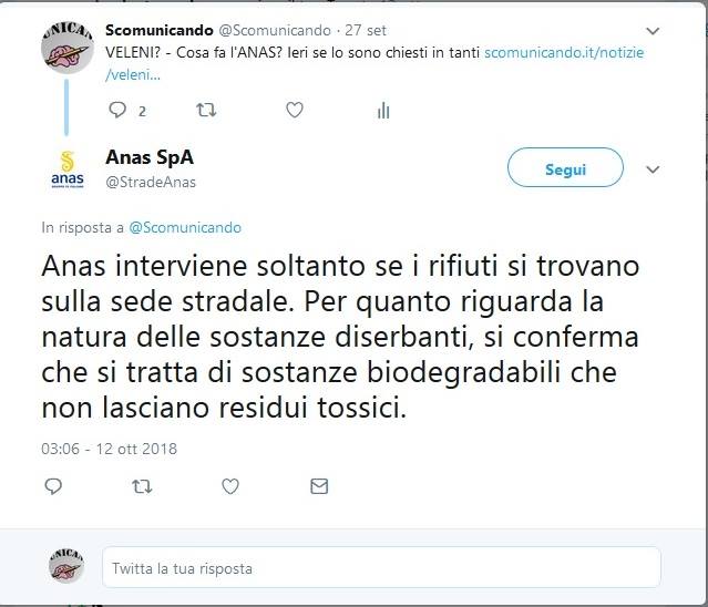 RISPOSTE – L’Anas tranquillizza, i diserbanti utilizzati non lasciano residui tossici