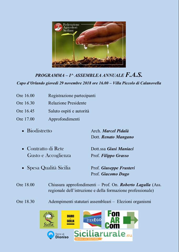 OGGI A VILLA PICCOLO – La Federazione Agricoltori Siciliani FAS a raduno per il primo convegno regionale