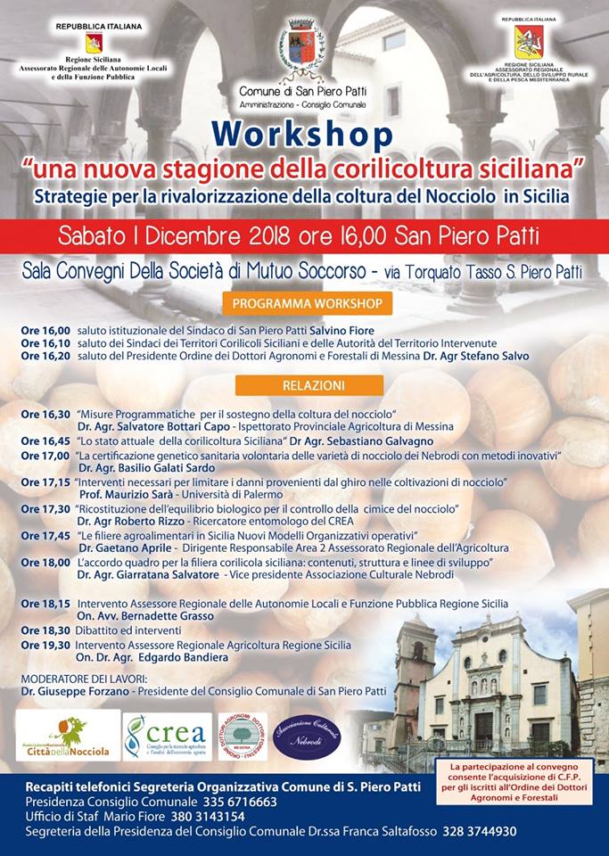 LA COLTURA DEL NOCCIOLO – L’1 dicembre a San Piero Patti interessante Convegno Strategie per la rivalorizzazione della nocciola siciliana