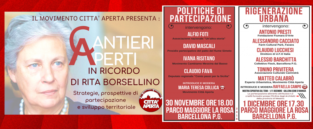 MOVIMENTO CITTÀ APERTA – “Cantieri Aperti” in ricordo di Rita Borsellino
