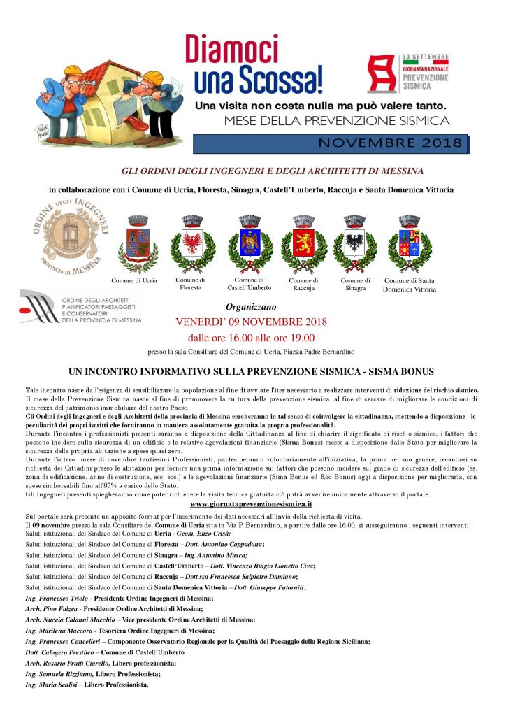 UCRIA – Prevenzione sismica “Diamoci Una Scossa”