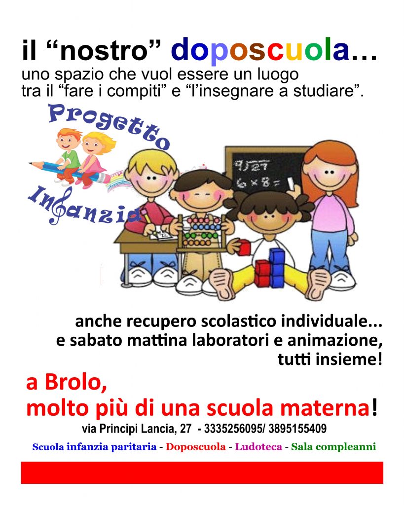 PROGETTO INFANZIA, BROLO – Per Noi il Doposcuola vuol essere un luogo tra il “fare i compiti” e “l’insegnare a studiare”