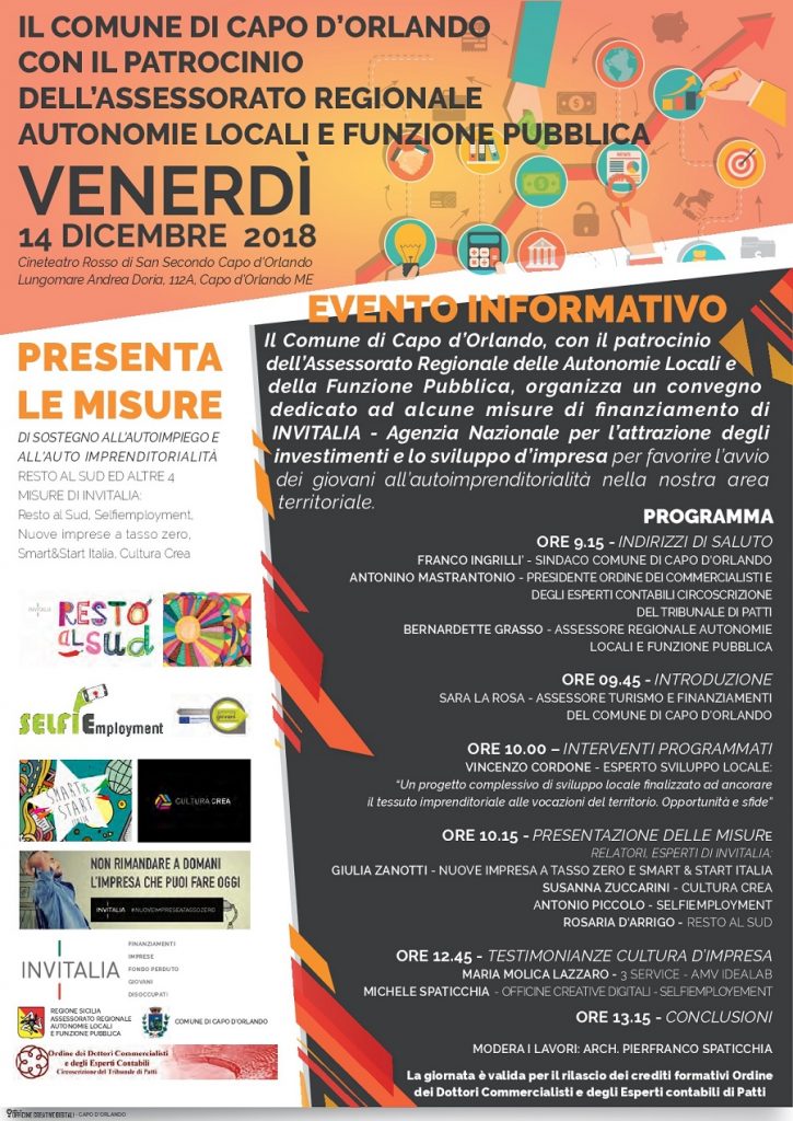 CAPO D’ORLANDO – Autoimprenditorialità e start up innovative. Venerdì il convegno con esperti di Invitalia