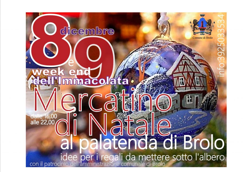MERCATINI DI NATALE – Nel week end dell’Immacolata al palatenda di Brolo