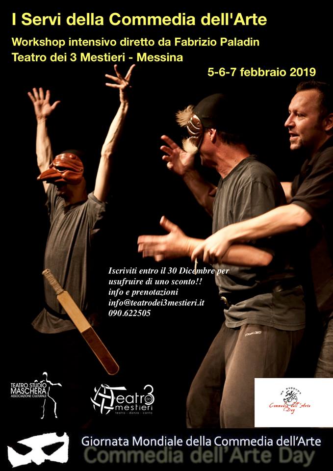 TEATRO – Partono le iscrizioni per il workshop “I servi della commedia dell’arte” diretto da Fabrizio Paladin al Teatro dei 3 Mestieri