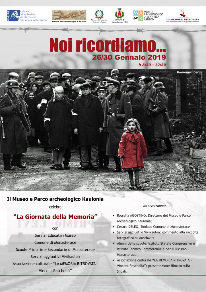 NOI RICORDIAMO –  Monasterace, il Museo Archeologico e Parco Archeologico dell’antica Kaulon aderisce alla Giornata della memoria