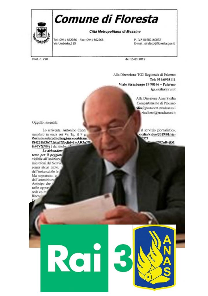 MI DISSOCIO – L’amministrazione comunale di Floresta puntualizza e fa i distinguo a Rai3 sui “disservizi Anas”