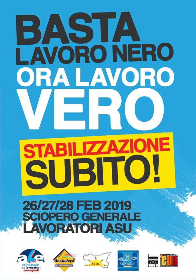 LAVORATORI ASU – Proclamato lo sciopero generale dal 26 al 28 febbraio