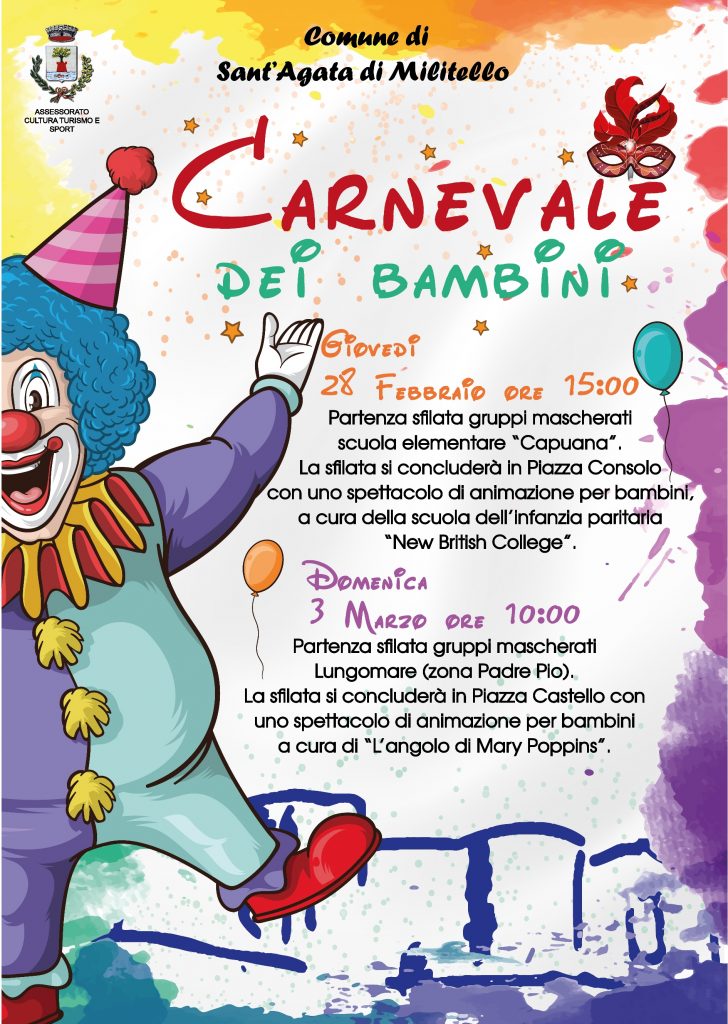 CARNEVALE 2019 – A Sant’Agata Militello due giorni di iniziative dedicate al divertimento dei più piccoli