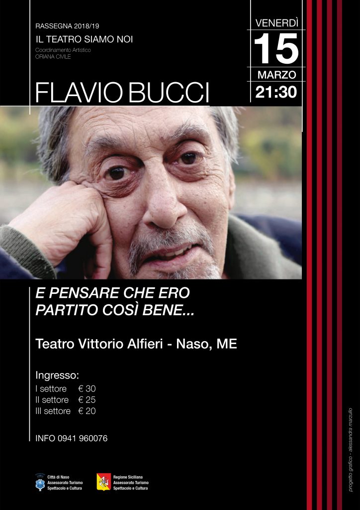 TEATRO – Il grande Flavio Bucci al Teatro Vittorio Alfieri di Naso