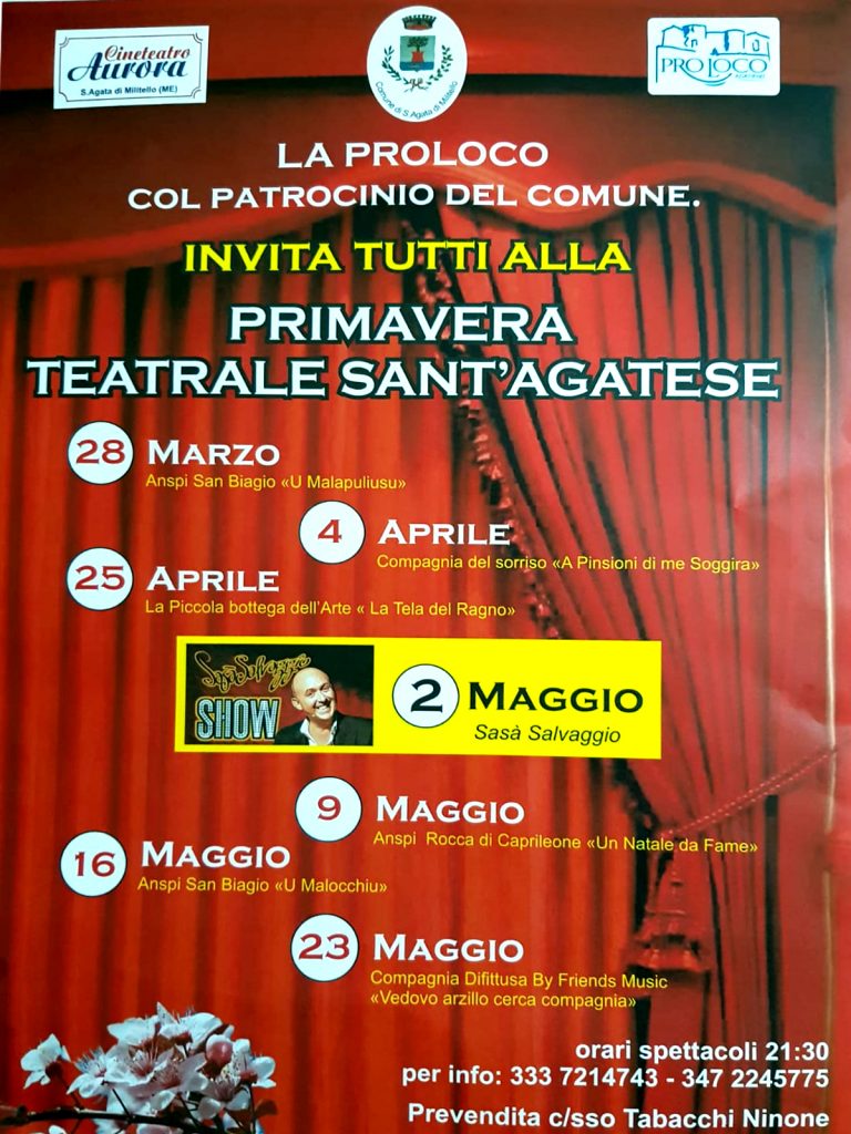 SANT’AGATA MILITELLO – “Primavera teatrale santagatese” sette appuntamenti al Cine Teatro Aurora