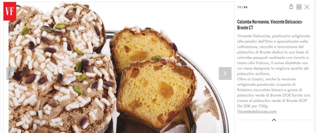 VINCENTE DELICACIES – La sua colomba normanna vola su Vanity Fair