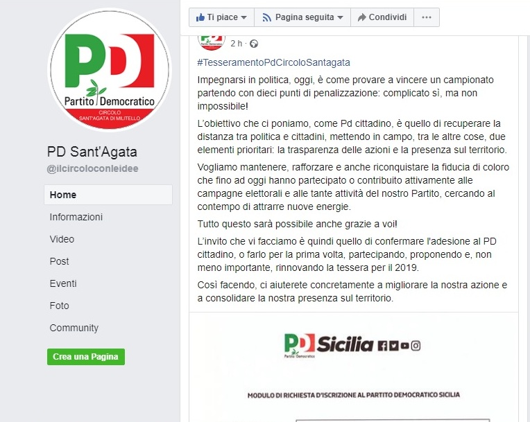 GRAN DUCATO DI MILITELLO – Ecco il nuovo tesseramento PD. Sul web la modulistica