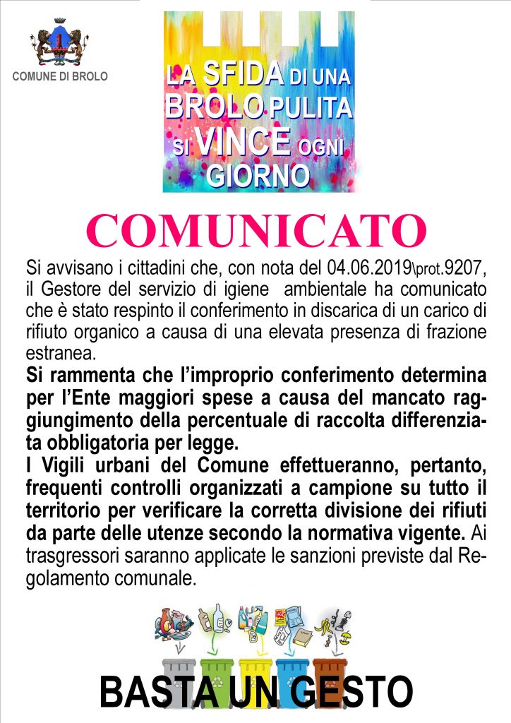 BROLO – I controlli sulla differenziata. I Vigili pronti ad elevar sanzioni