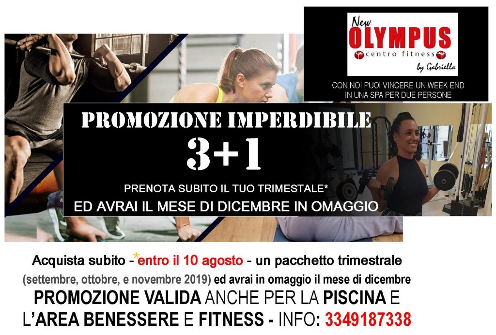 PROMOZIONE IMPERDIBILE – Tre mesi di palestra ed uno omaggio, da settembre a dicembre 2019