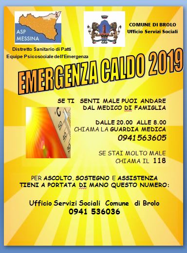 EMERGENZA CALDO – I consigli dell’Ufficio Servizi Sociali del Comune di Brolo