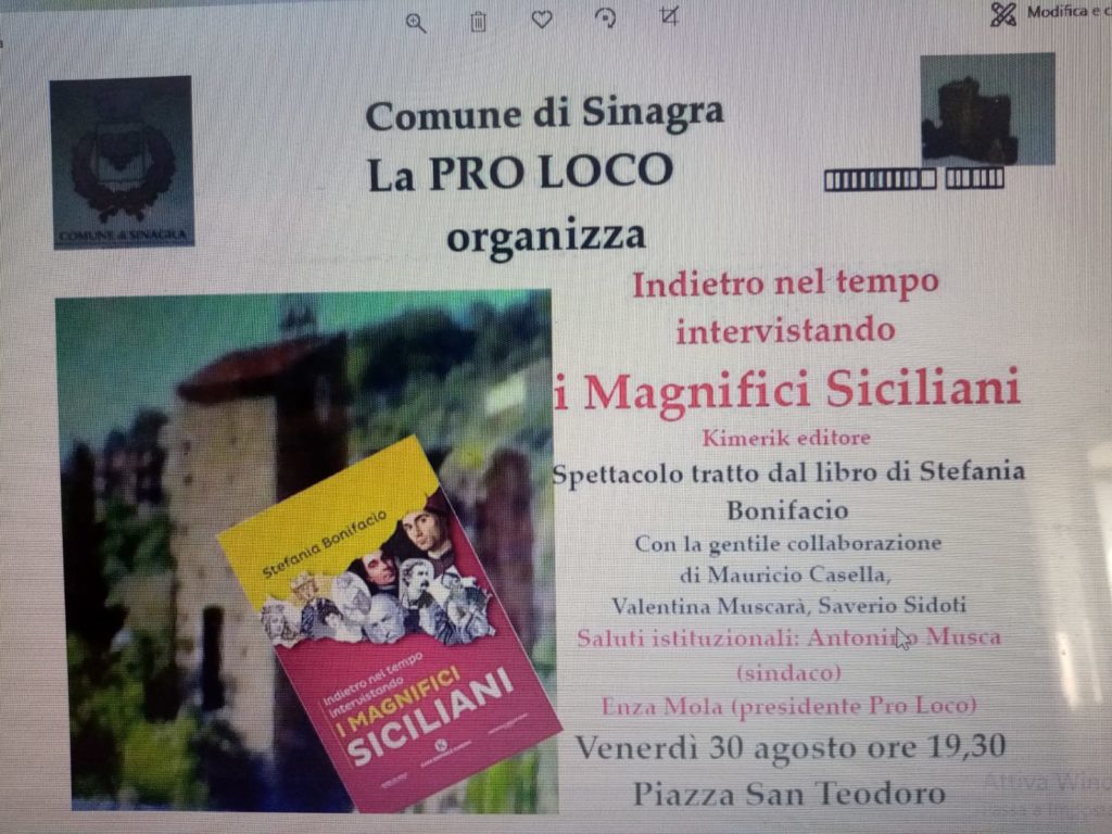 SINAGRA – Presentazione del libro “Indietro nel tempo intervistando i magnifici siciliani”
