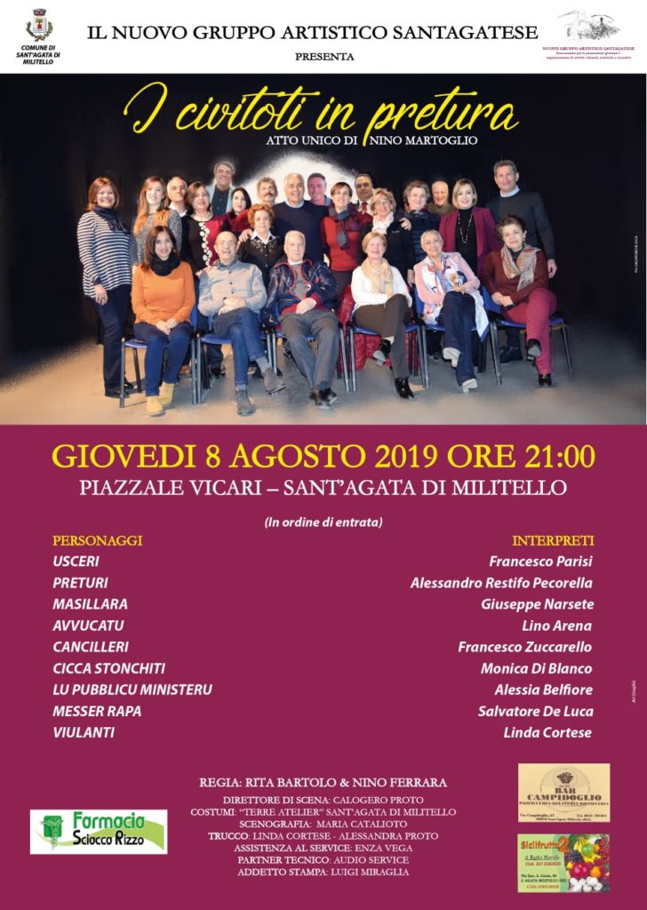 TEATRO – “I Civitoti in Pretura” doppio appuntamento, 6 agosto ad Acquedolci e 8 agosto a S.Agata Militello