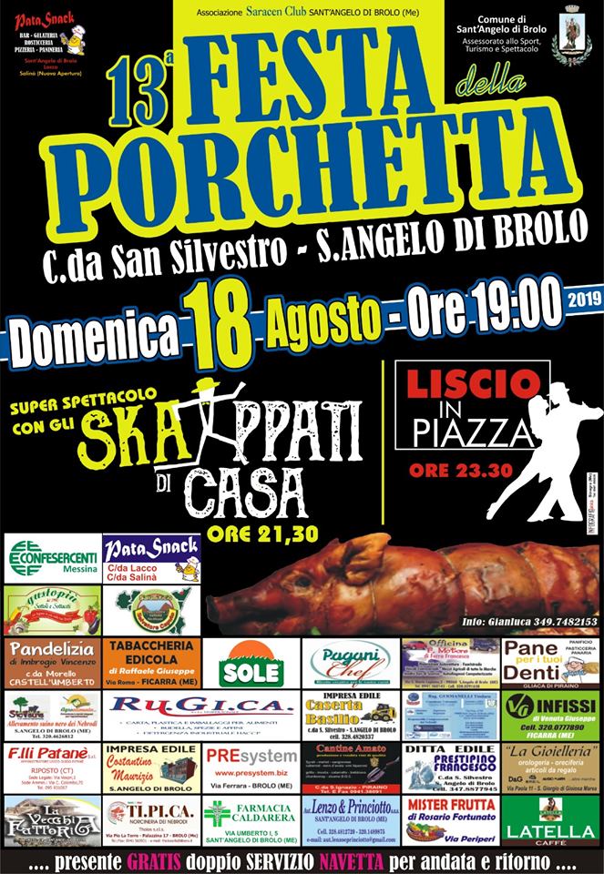 SANT’ANGELO DI BROLO – Domenica la 13^ Festa della Porchetta