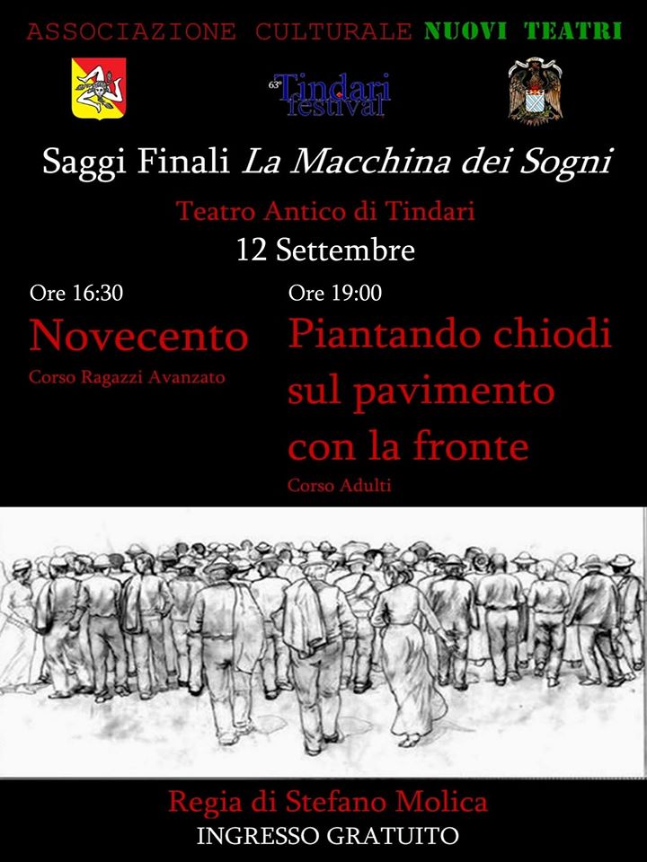 TEATRO A TINDARI – Il 12 settembre, intenso pomeriggio teatrale, “Novecento” e “Piantando chiodi sul pavimento con la fronte”