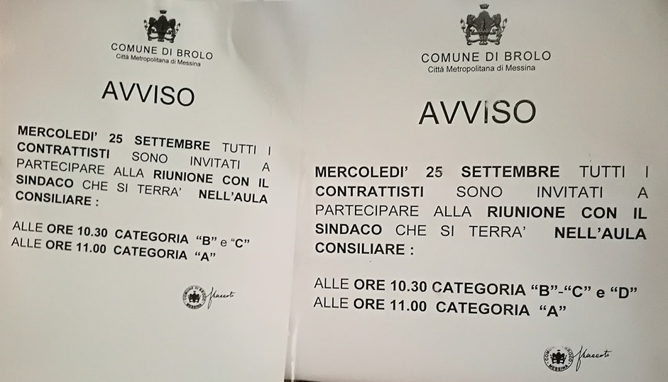 BROLO – Oggi il Sindaco incontra i Contrattisti